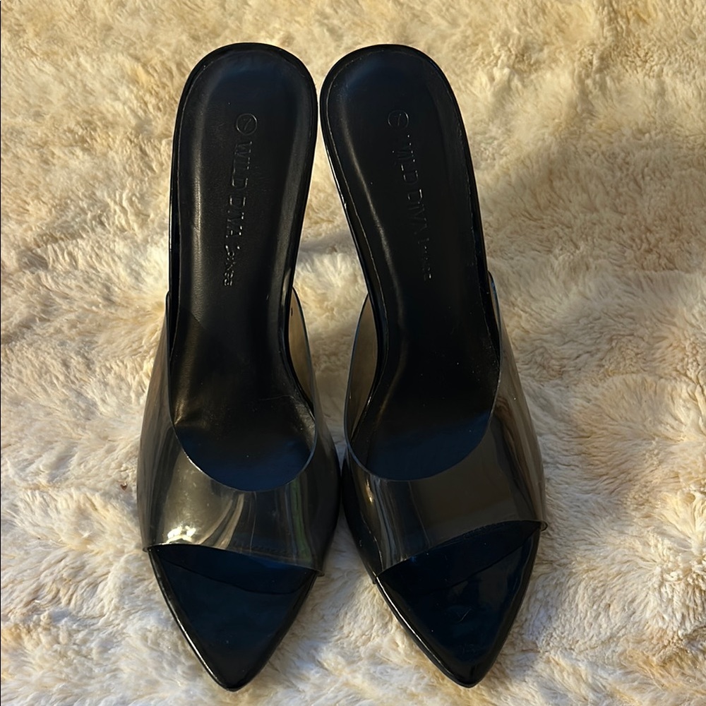 Wild Diva Black Clear Plastic Mule Heels – Size 7